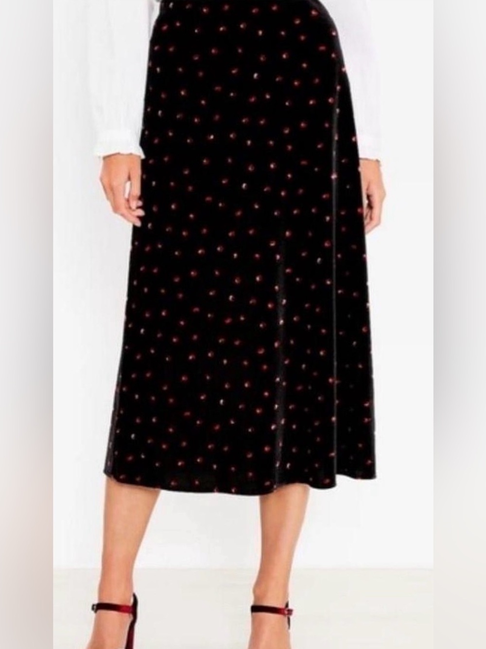Loft Velvet Floral Print MIDI Skirt